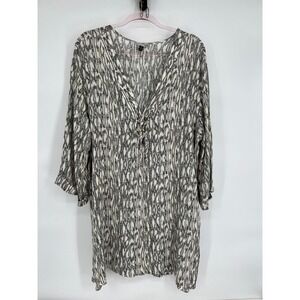 J. Valdi‎ Tunic Top Blouse Tie Neck Abstract Print 3/4 Sleeve 3X